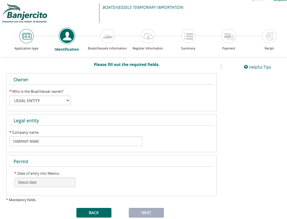 Vehicle temporary import application system